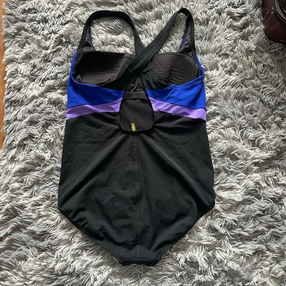 Lands End Black Blue Womens One Piece Size‎ 10 Swimsuit Bathing Suit Summer